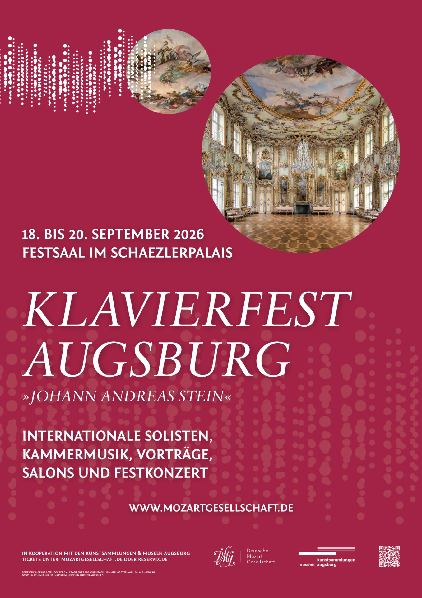 Plakat: Klavierfest Augsburg 2026 – Johann Andreas Stein, 18. bis 20. September 2026, Festsaal im Schaezlerpalais